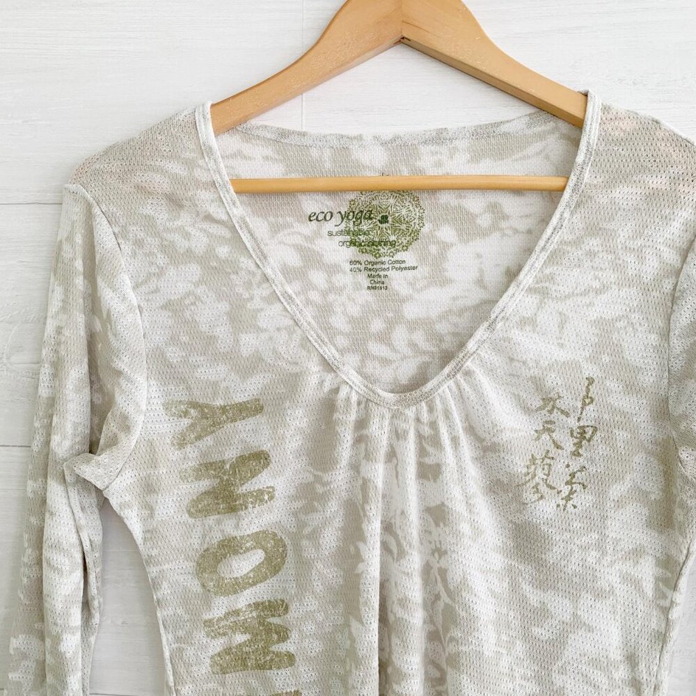 Eco yoga Sustainable organic clothing burnout knit long sleeve pale green top L - Picture 2 of 5